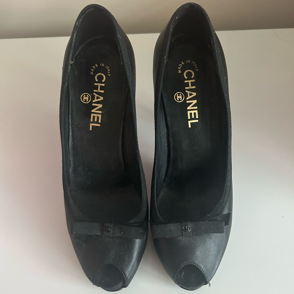 Chanel Black Peep-Toe Heels